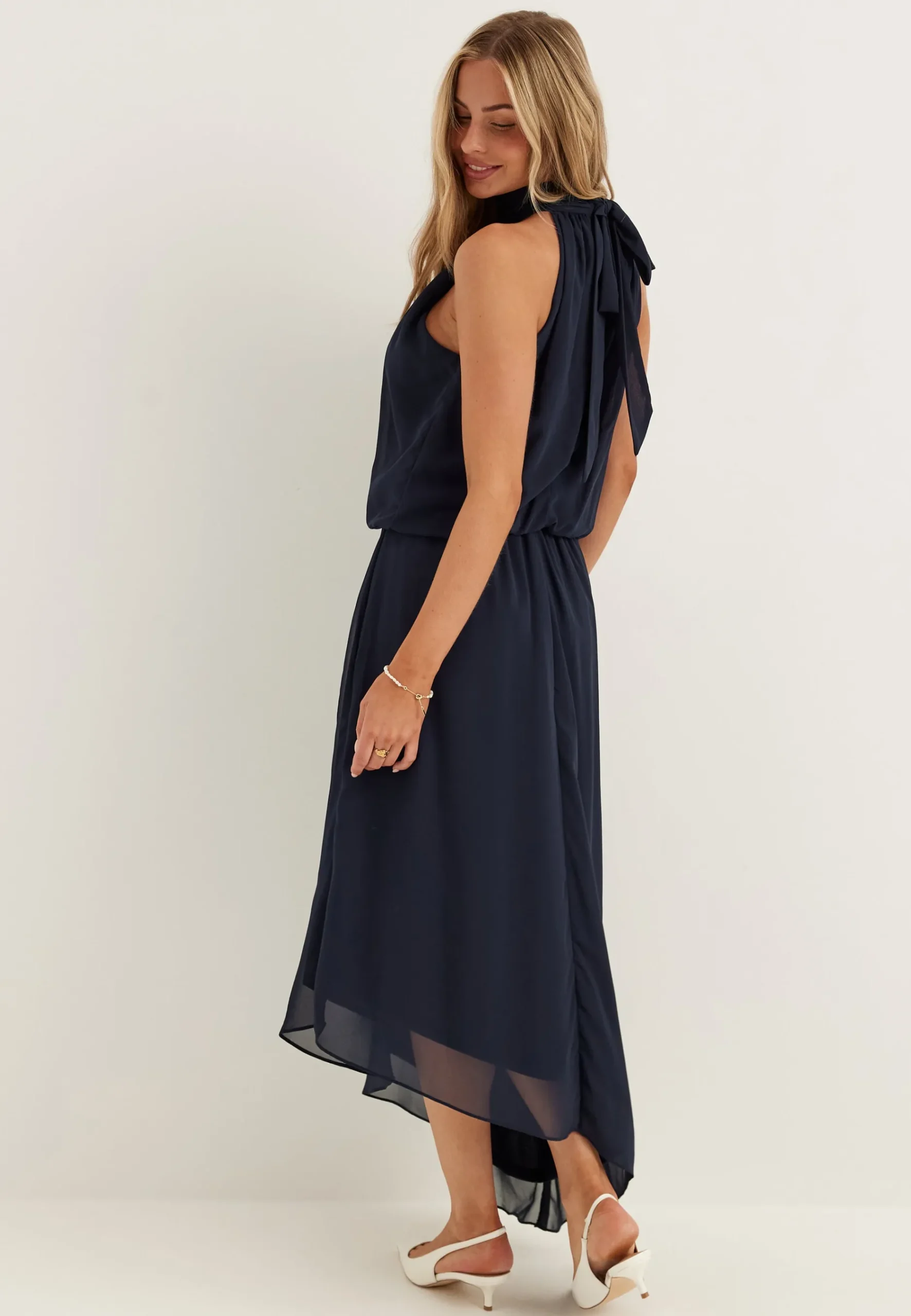 Asymmetric Chiffon Halterneck Dress