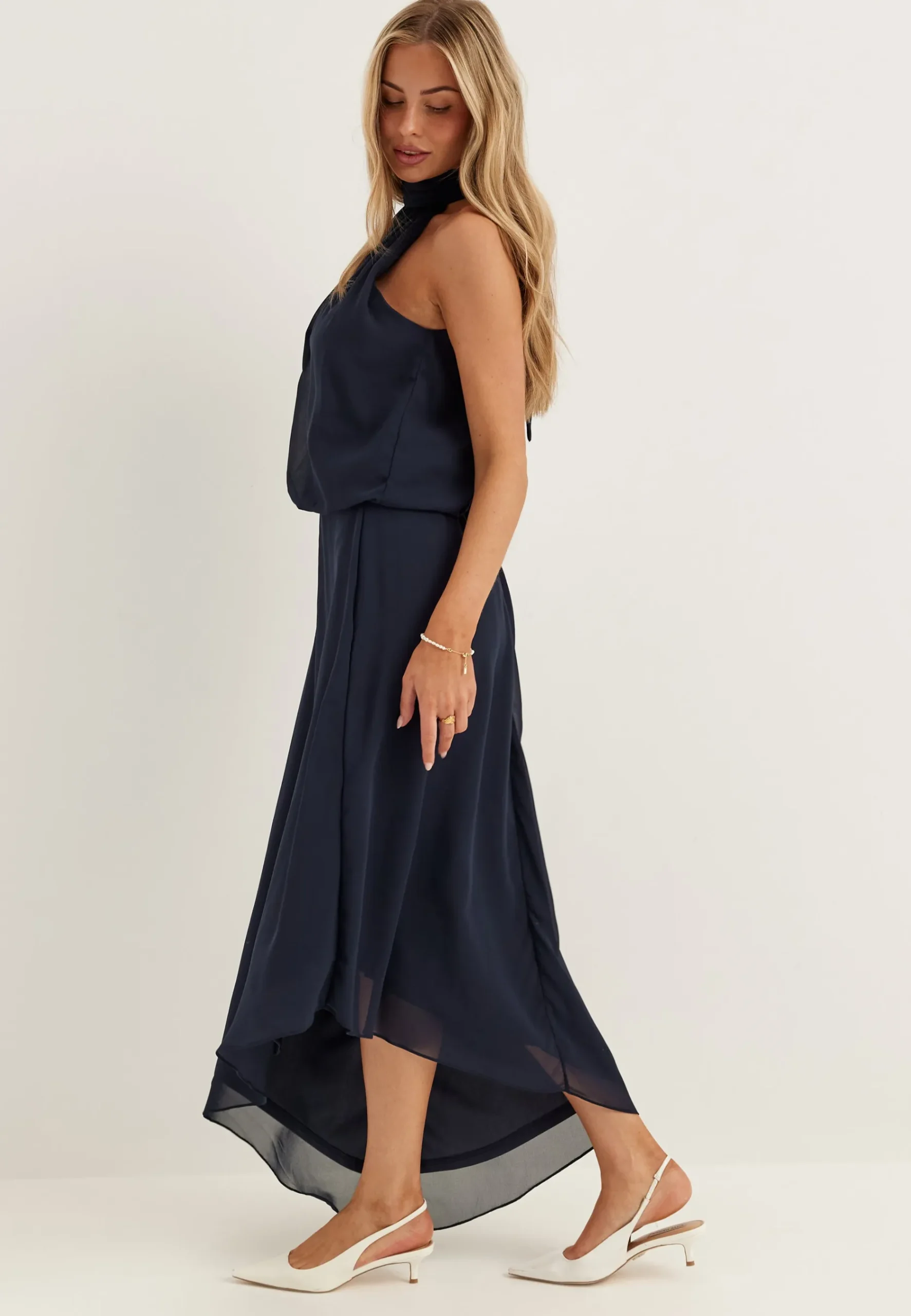 Asymmetric Chiffon Halterneck Dress