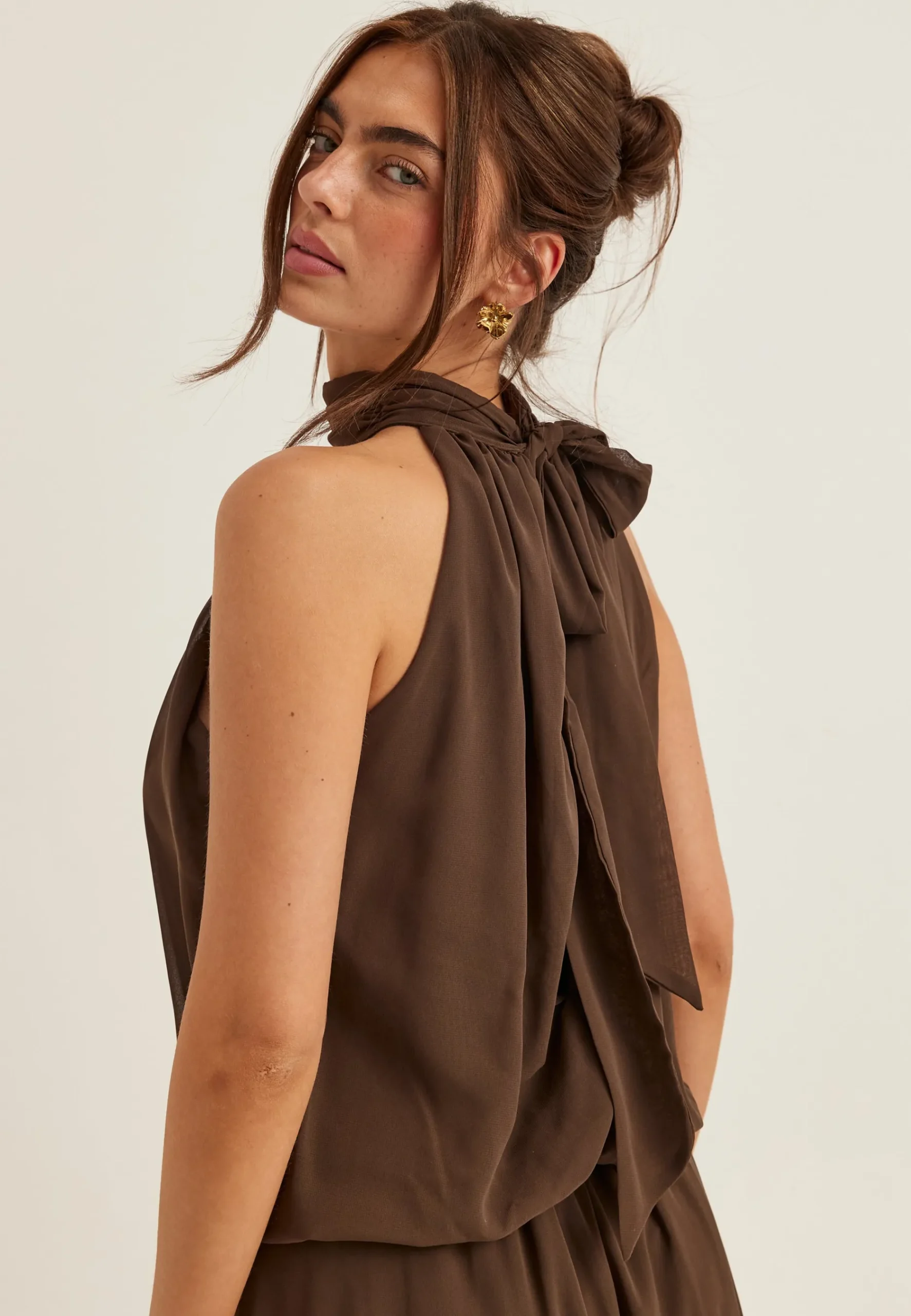 Asymmetric Chiffon Halterneck Dress
