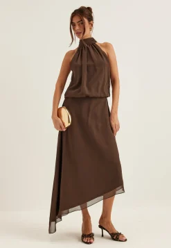 Asymmetric Chiffon Halterneck Dress