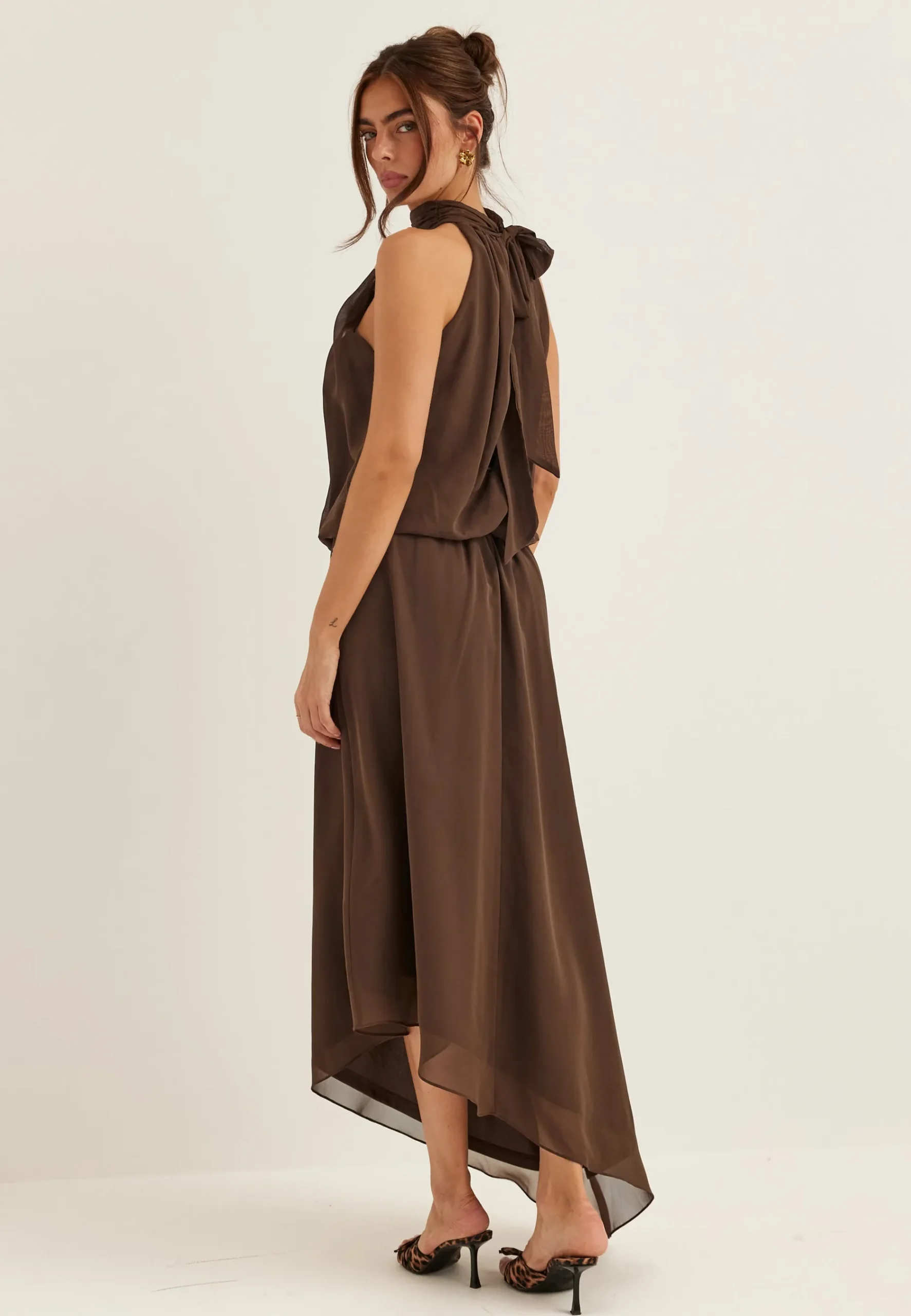 Asymmetric Chiffon Halterneck Dress