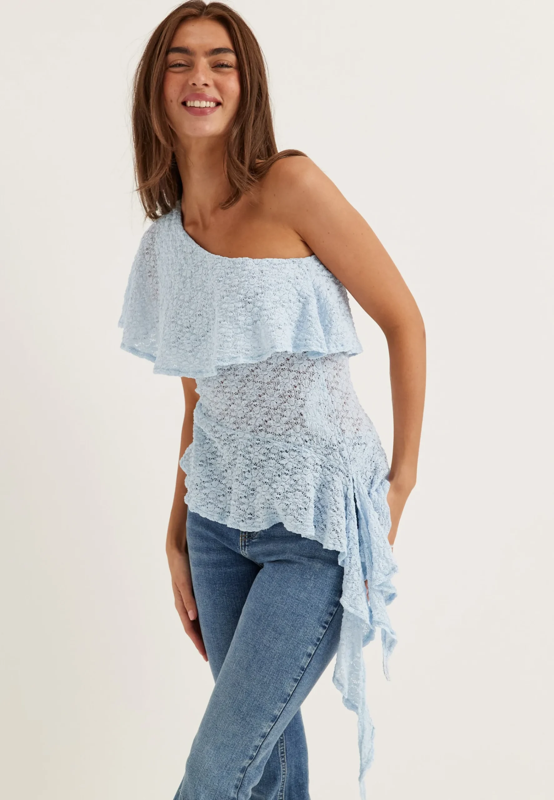 Asymmetric Frill Lace Top