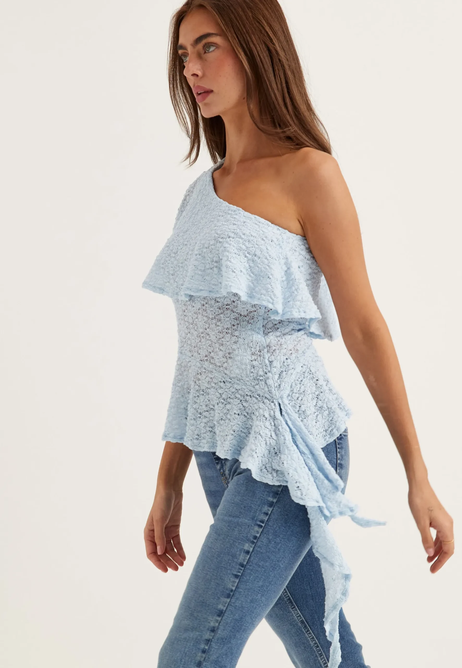 Asymmetric Frill Lace Top