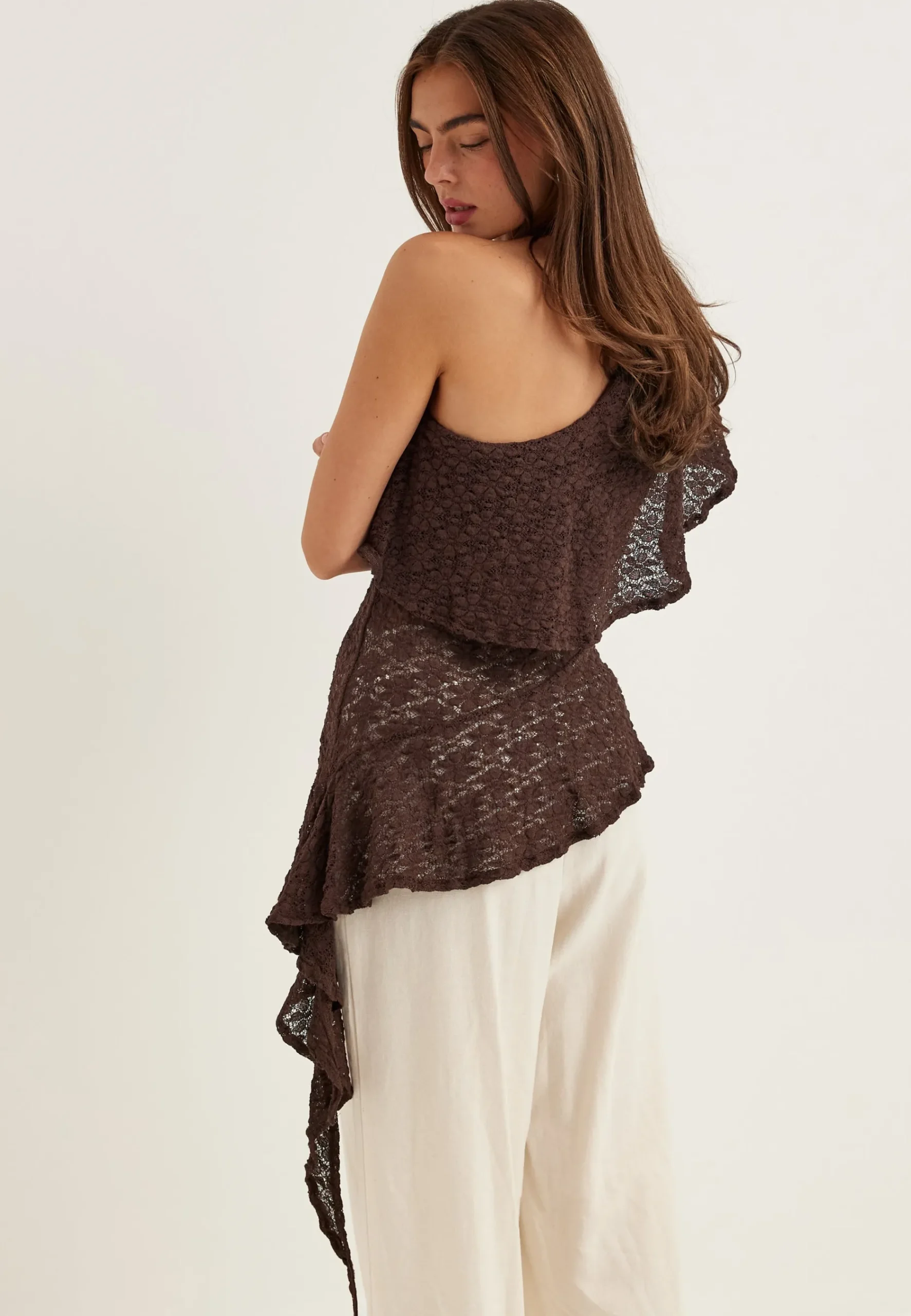 Asymmetric Frill Lace Top