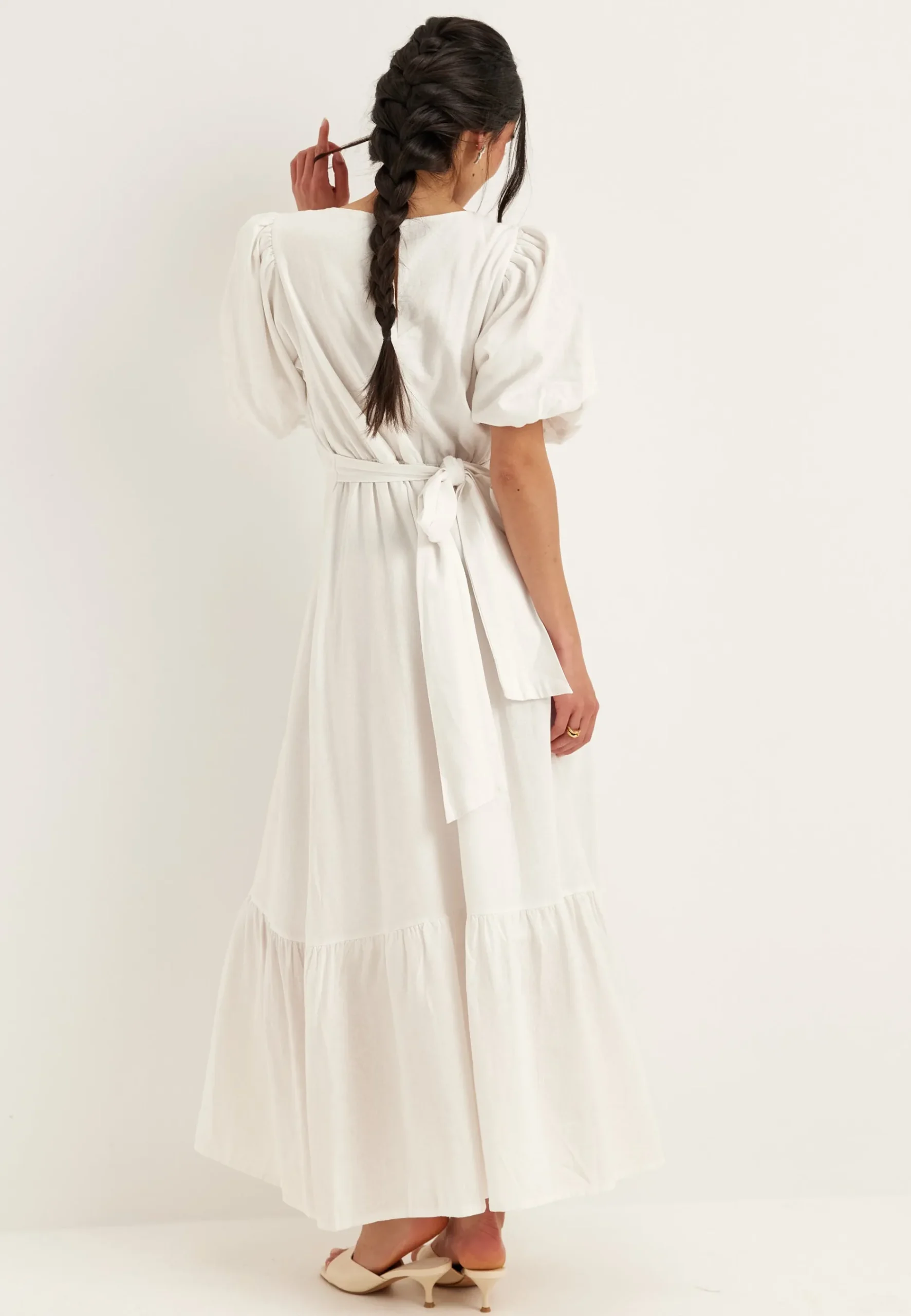 Balloon Sleeve Linen Maxi Dress