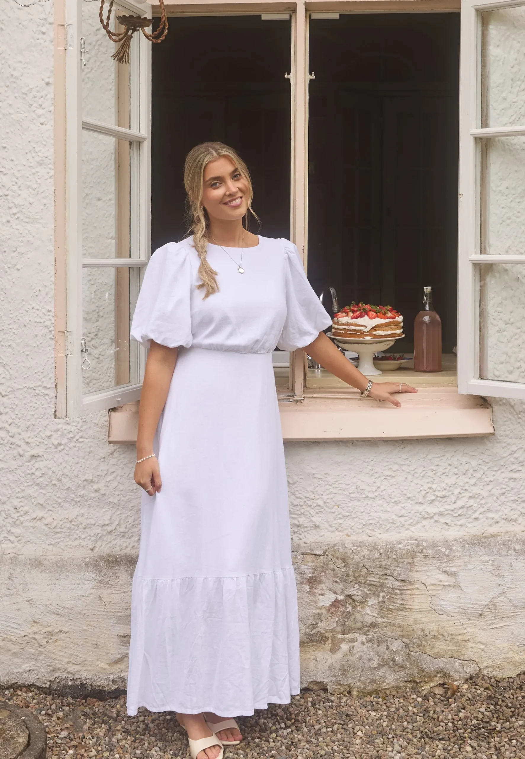 Balloon Sleeve Linen Maxi Dress