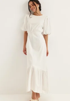 Balloon Sleeve Linen Maxi Dress