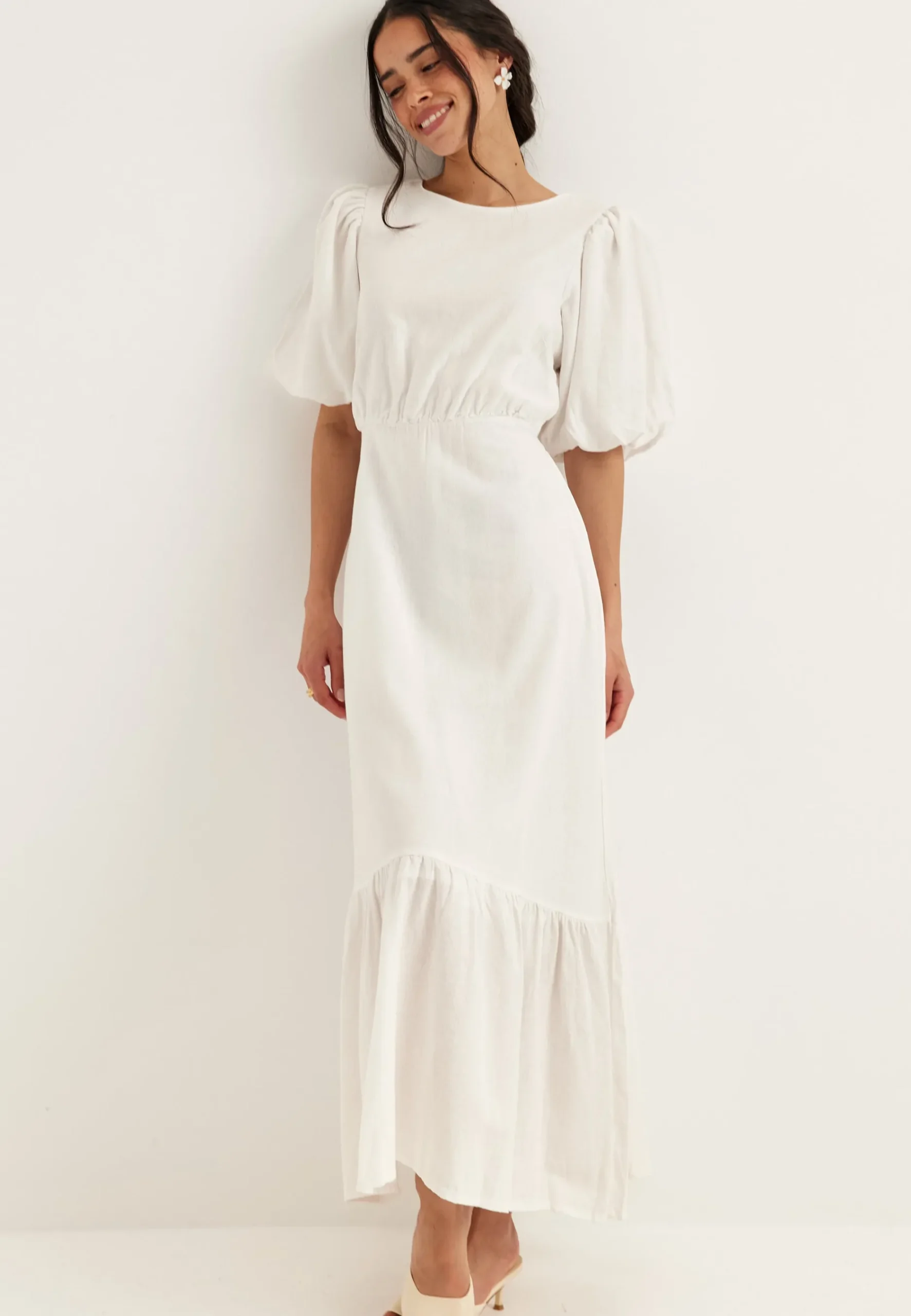 Balloon Sleeve Linen Maxi Dress