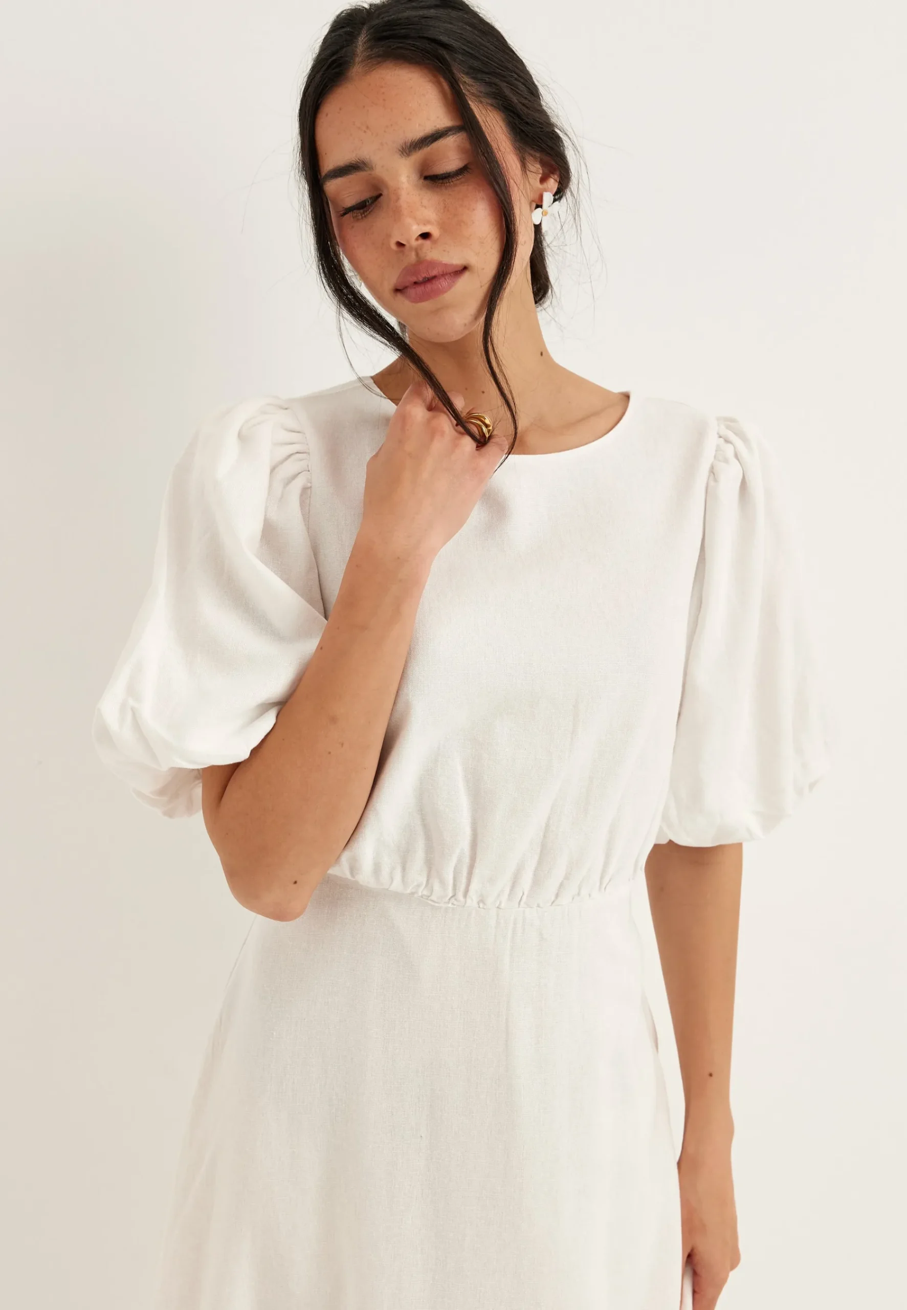 Balloon Sleeve Linen Maxi Dress