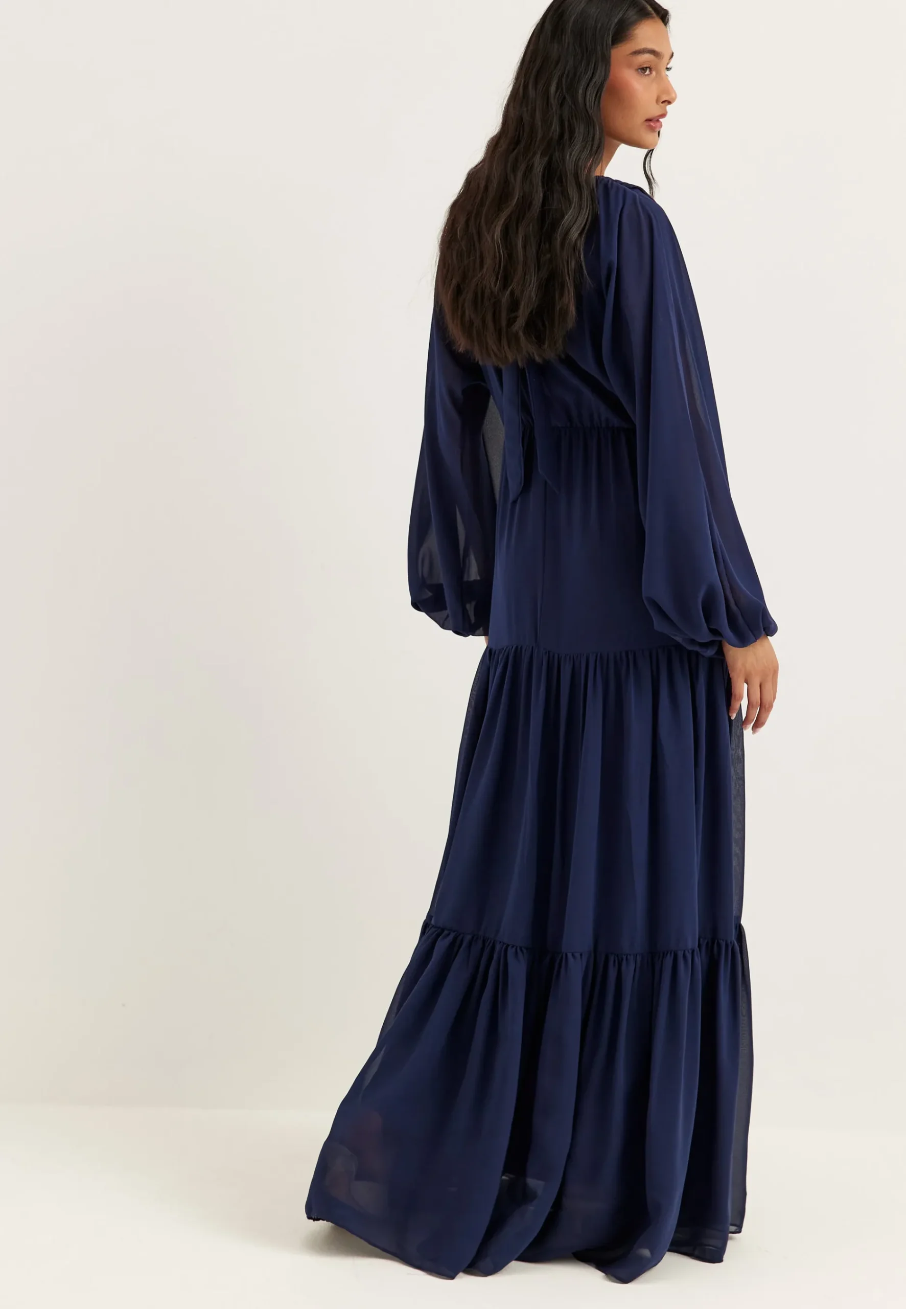 Batwing Chiffon Tiered Maxi Dress