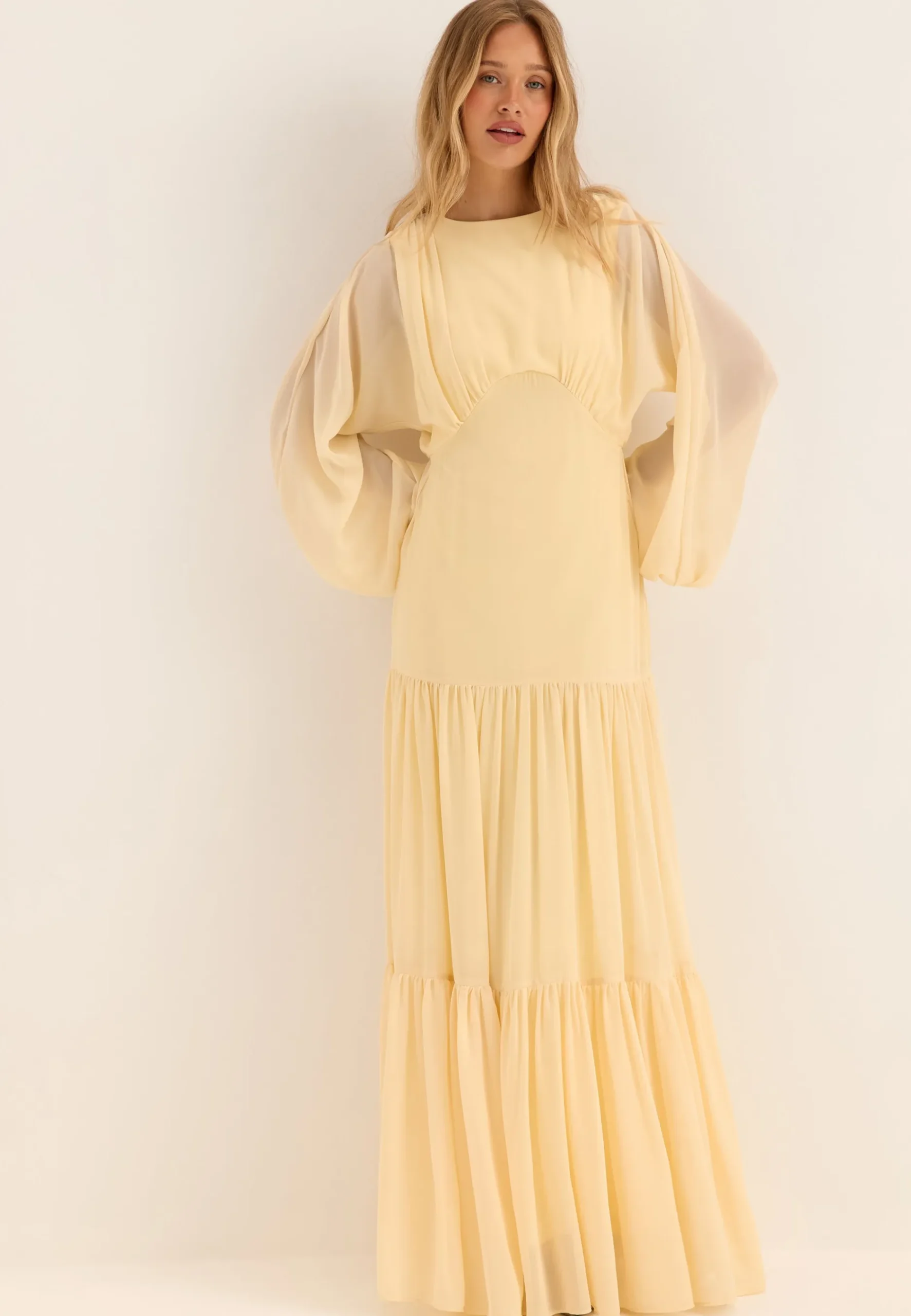 Batwing Chiffon Tiered Maxi Dress