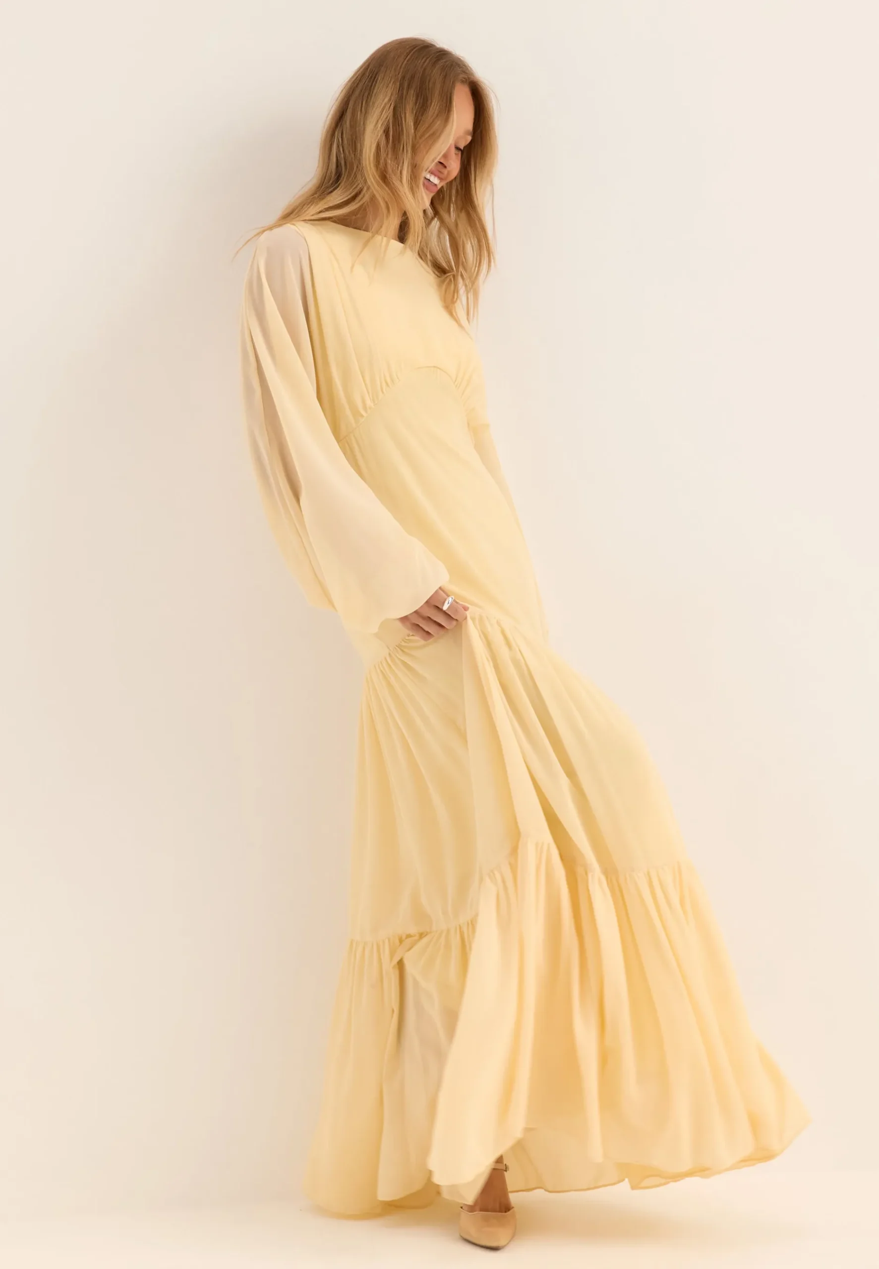 Batwing Chiffon Tiered Maxi Dress