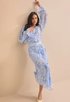Belted Chiffon Midi Dress