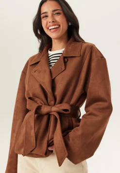 Belted Faux Suede Jacket