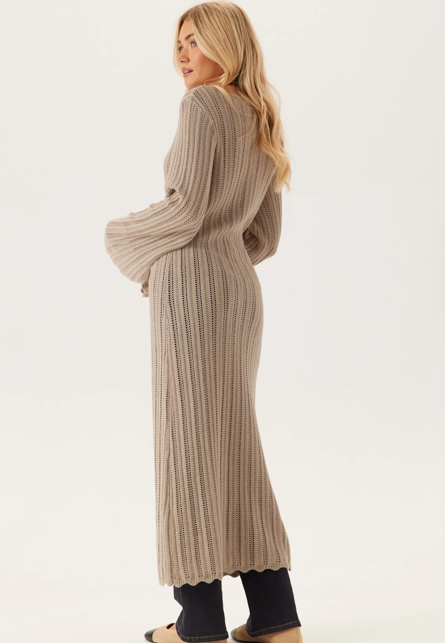 Boat Neck Structure Knitted Dress