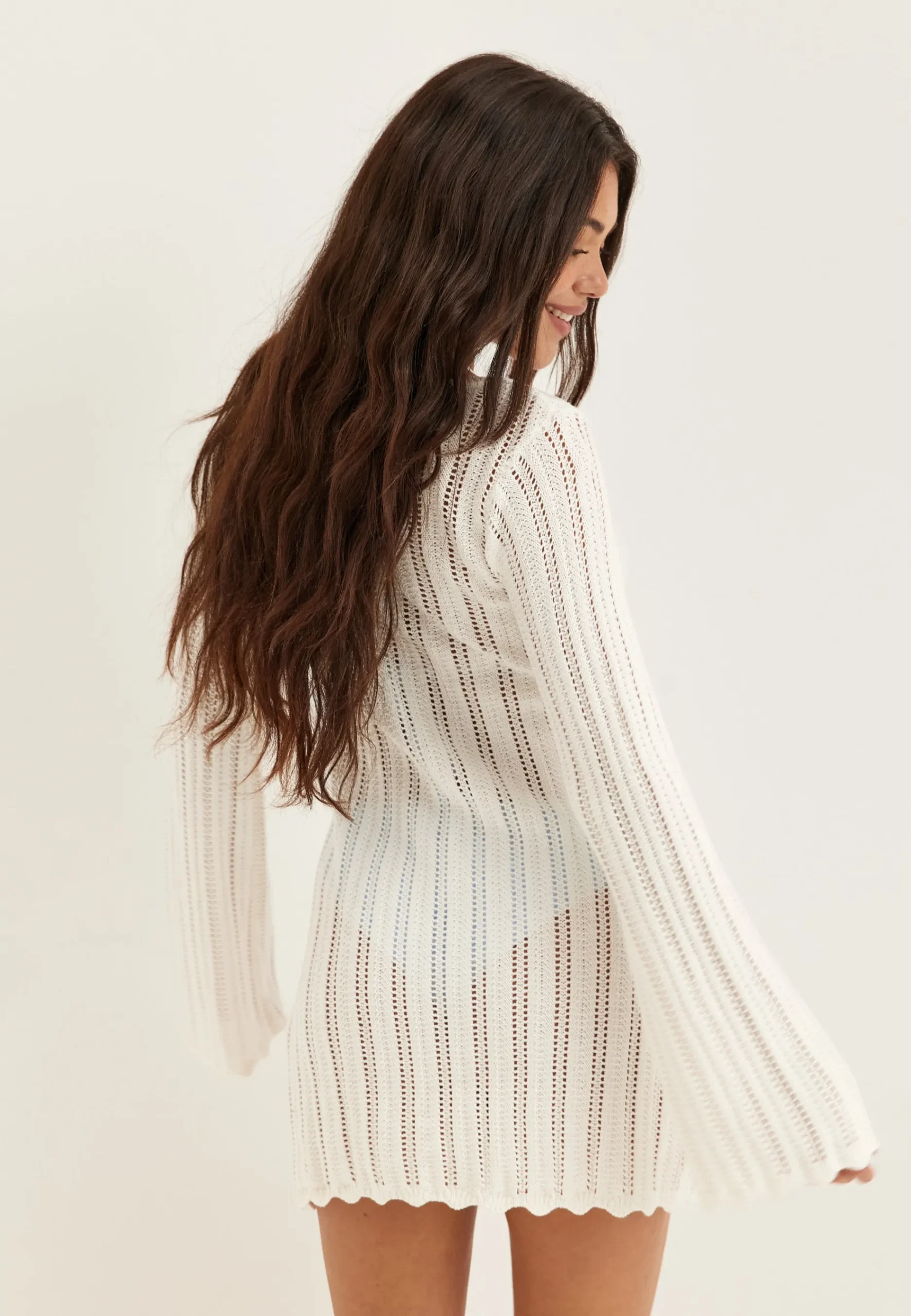 Boat Neck Structure Knitted Short Dress