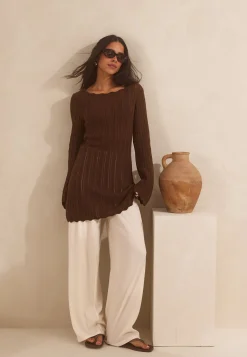 Boat Neck Structure Knitted Short Dress