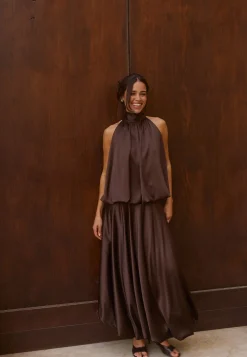 Bubble-Hem Satin Ankle Skirt