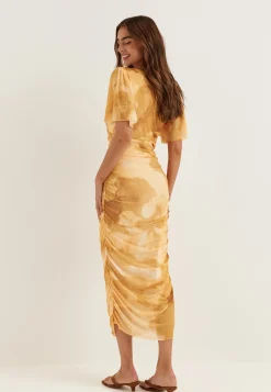 Butterfly Sleeve Mesh Ankle Dress
