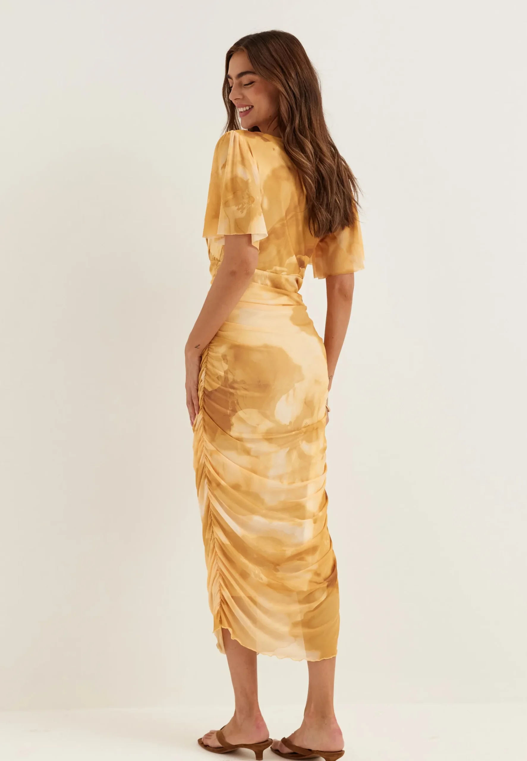 Butterfly Sleeve Mesh Ankle Dress