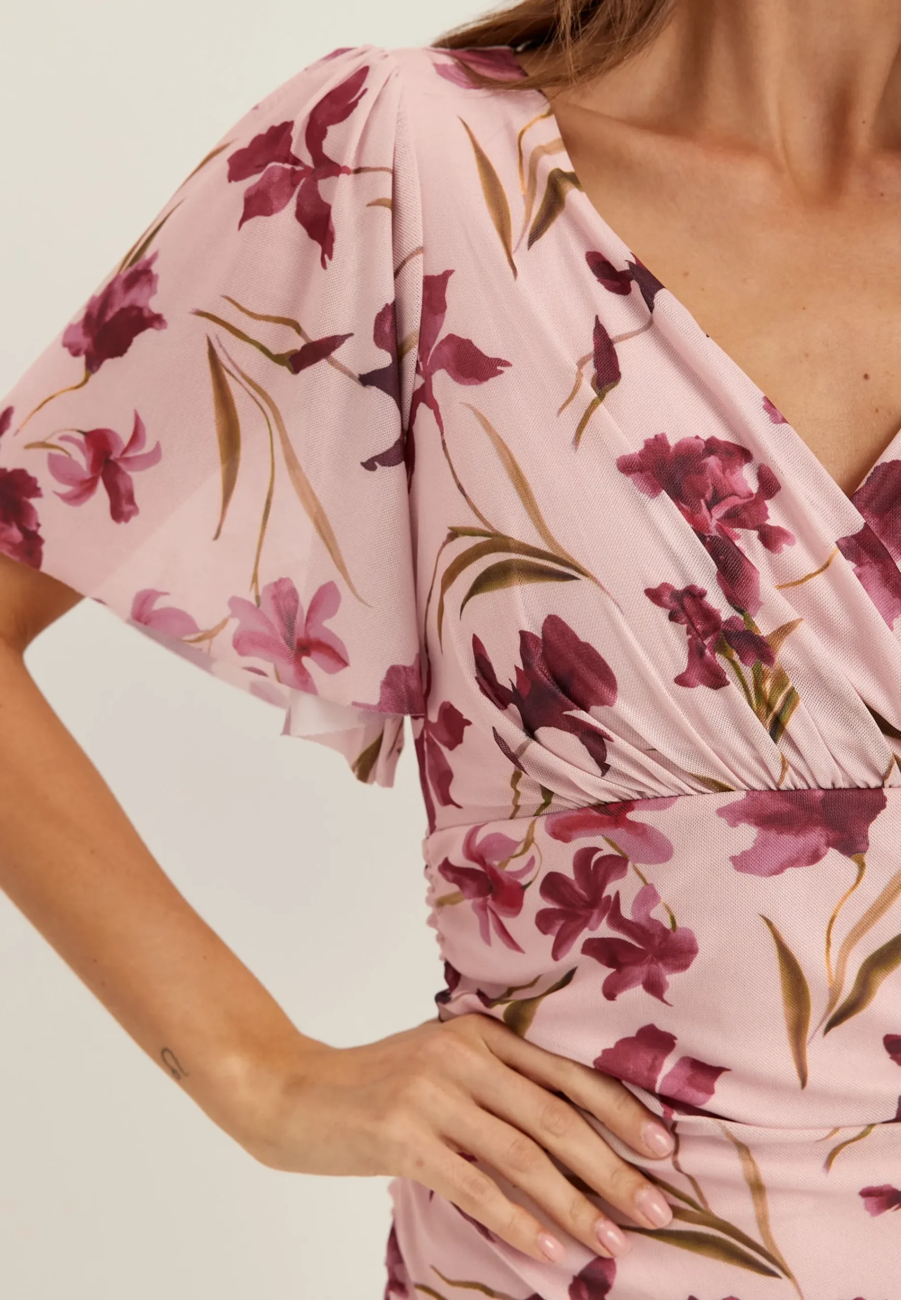 Butterfly Sleeve Mesh Ankle Dress