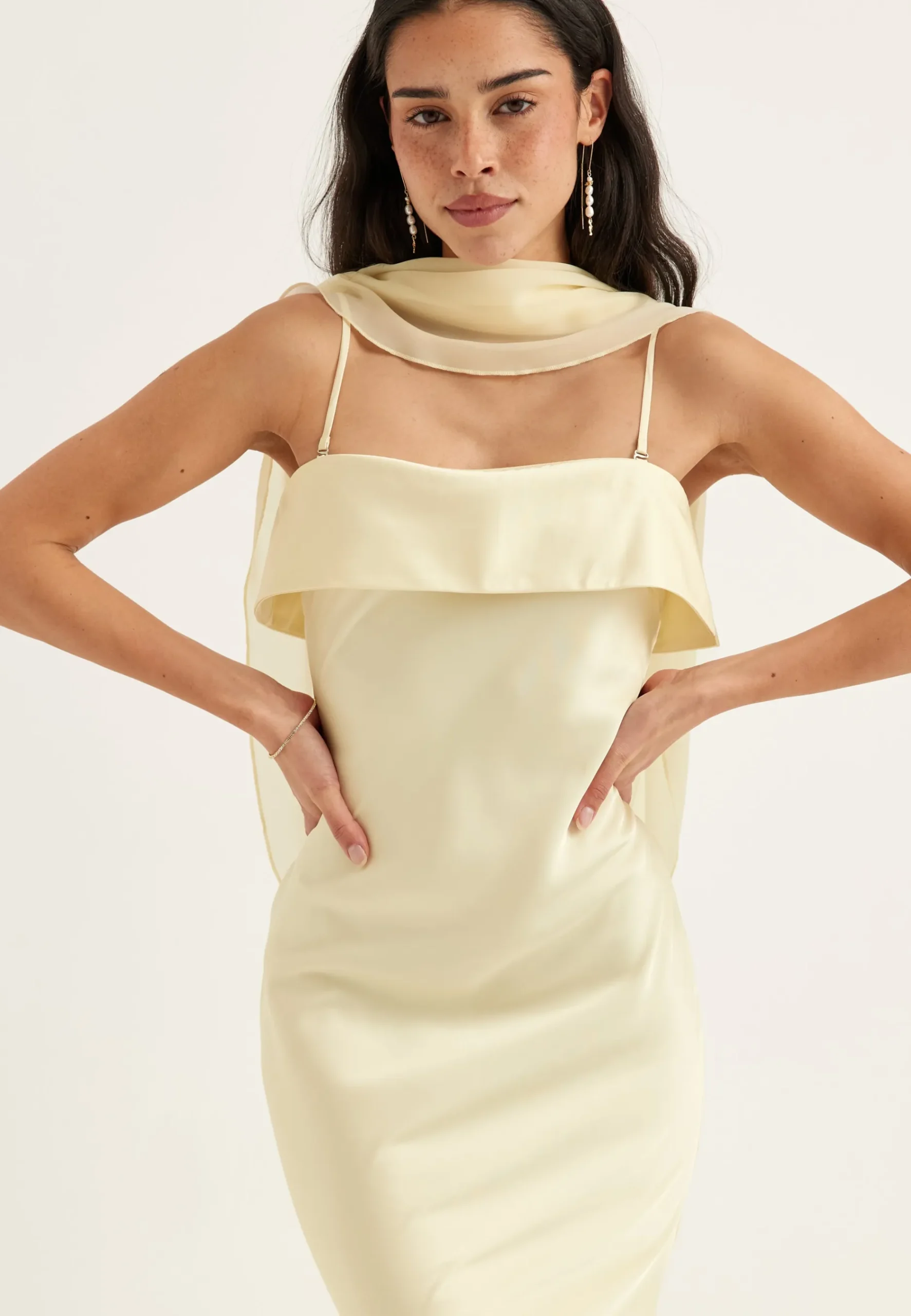 Cape Satin Maxi Dress