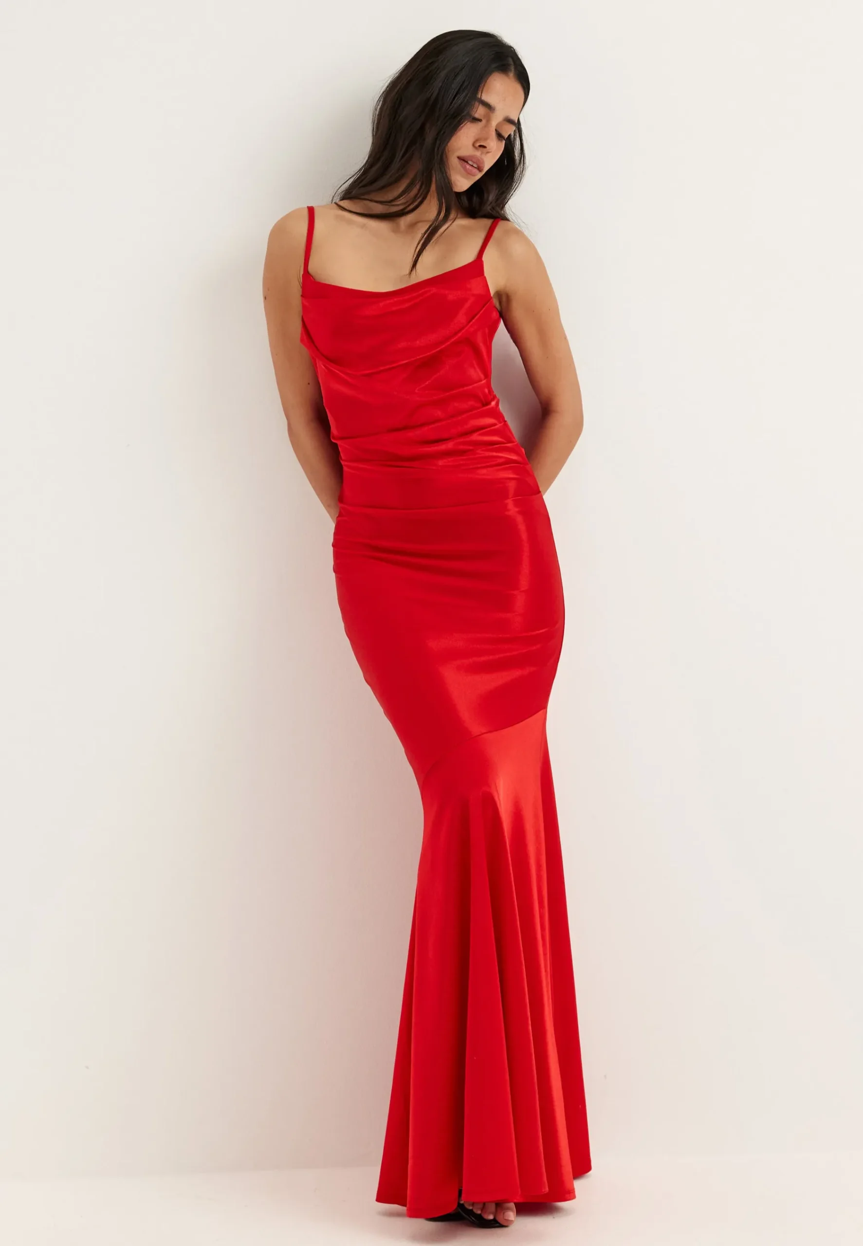 Cowl Neck Stretch Satin Gown