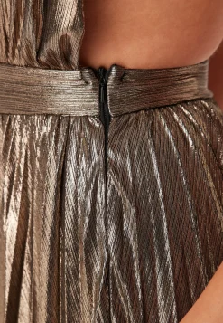 Deep V Pleated Halter Maxi Dre