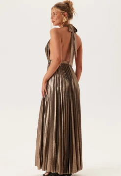 Deep V Pleated Halter Maxi Dre