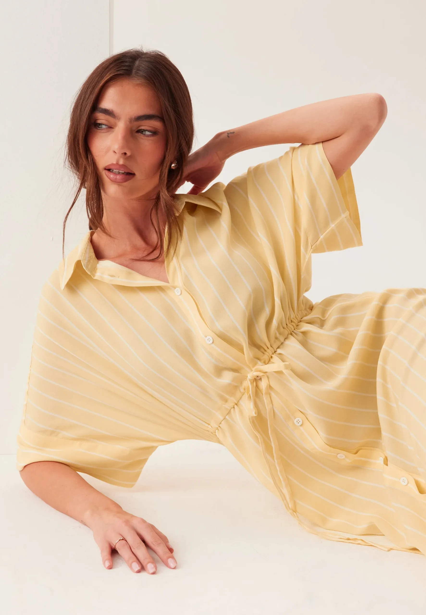 Drawstring Viscose Shirt Dress