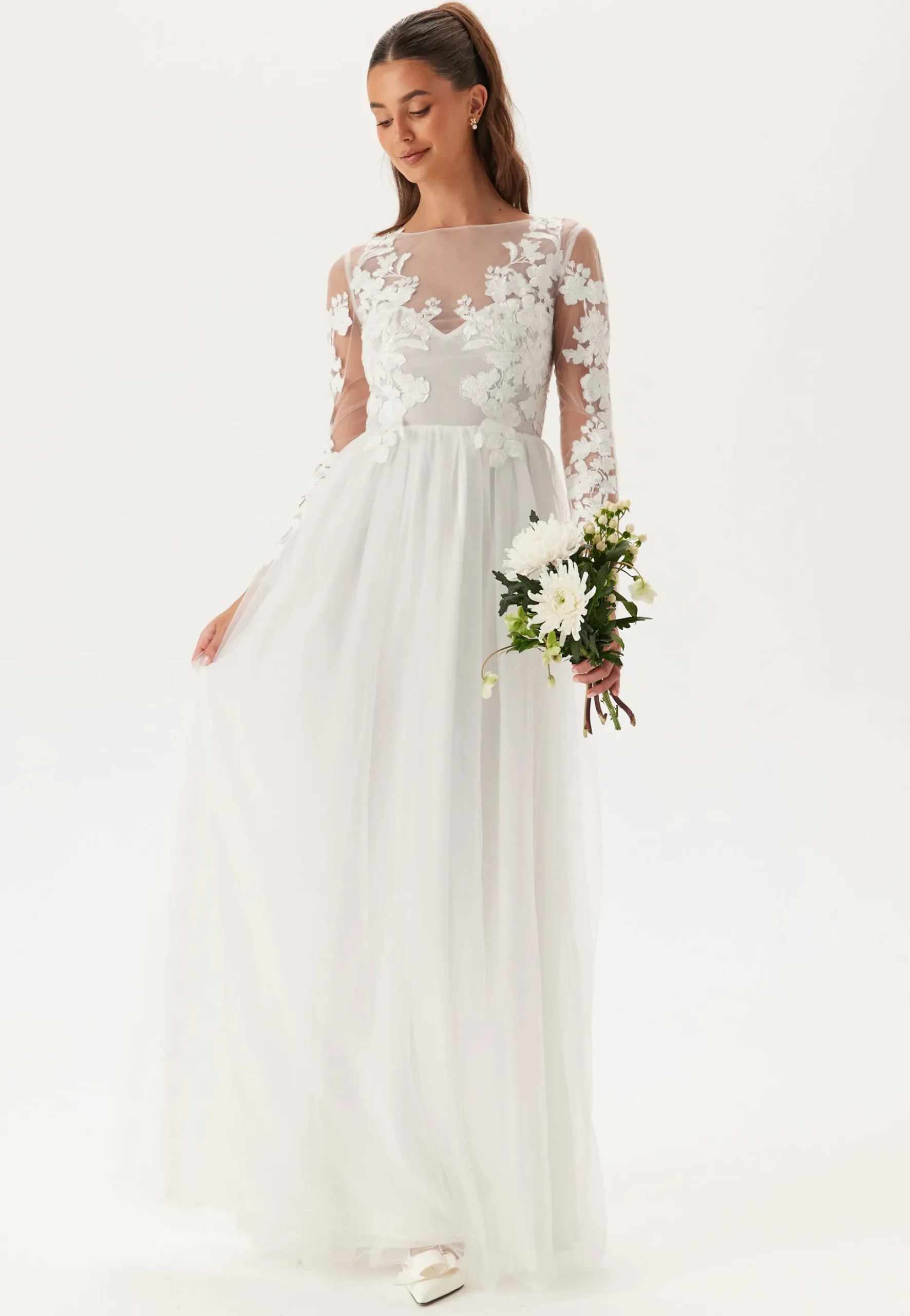 Floral Embroidered Tulle Wedding Gown