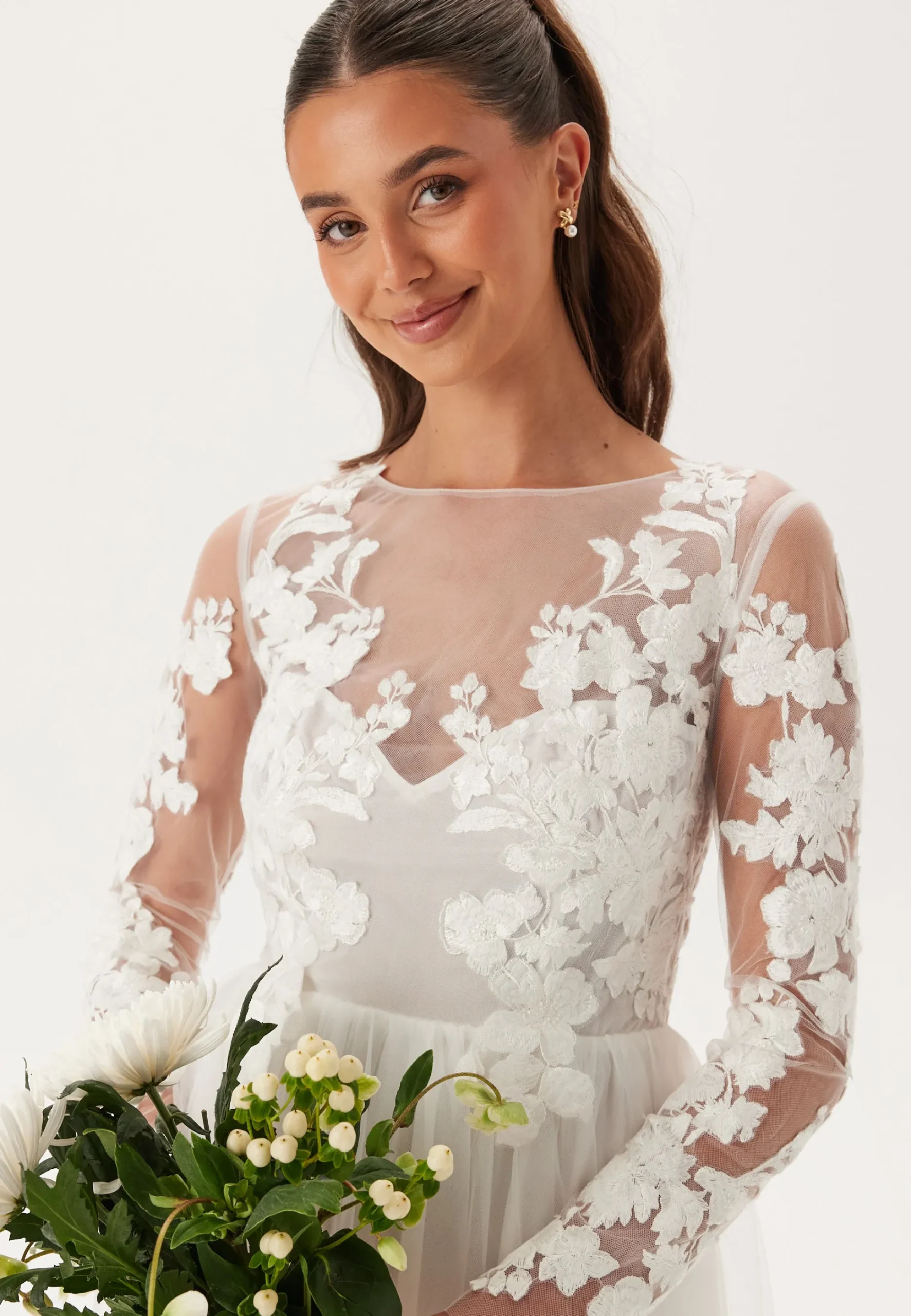 Floral Embroidered Tulle Wedding Gown