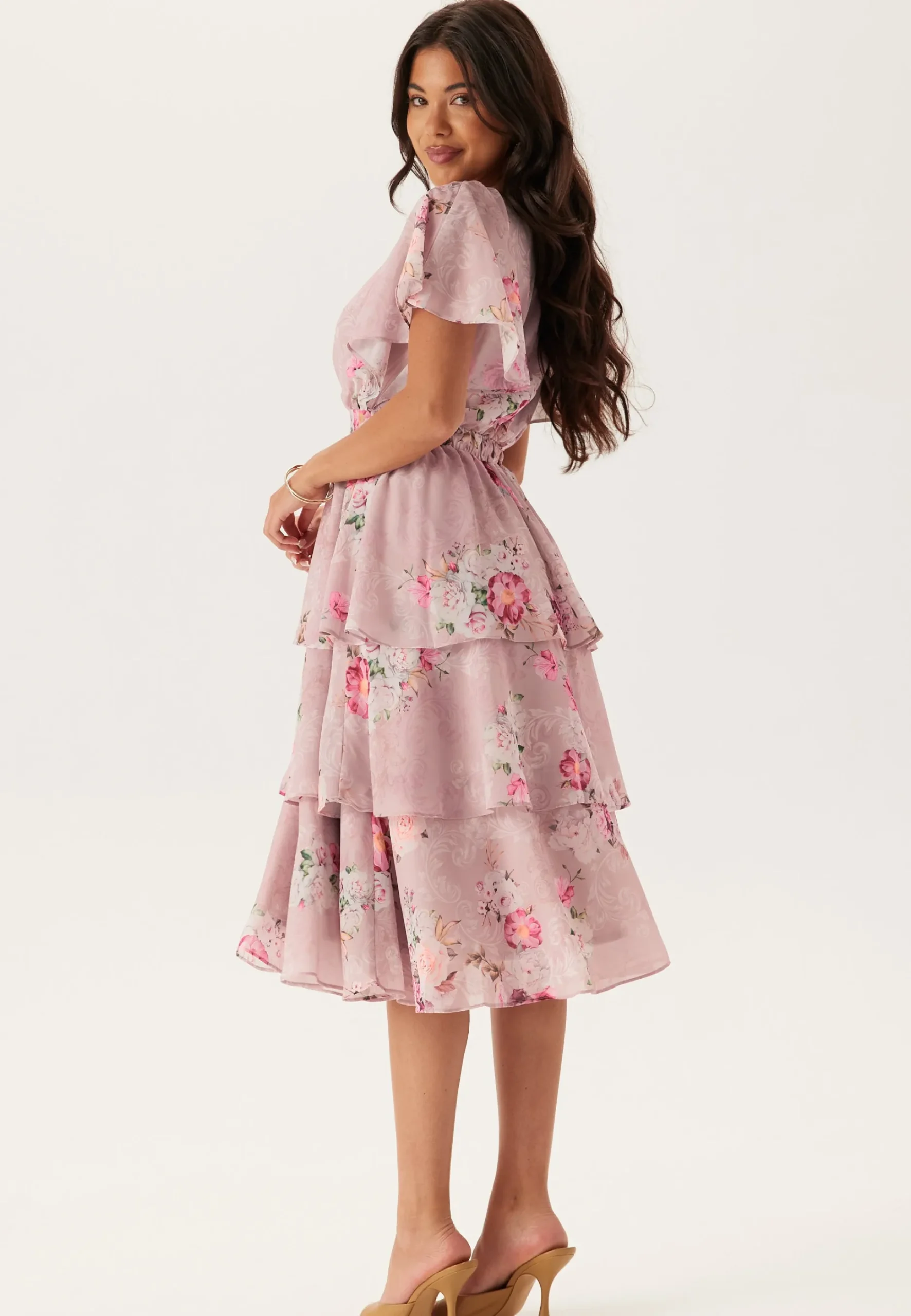 Floral Flutter Tiered Midi Dress