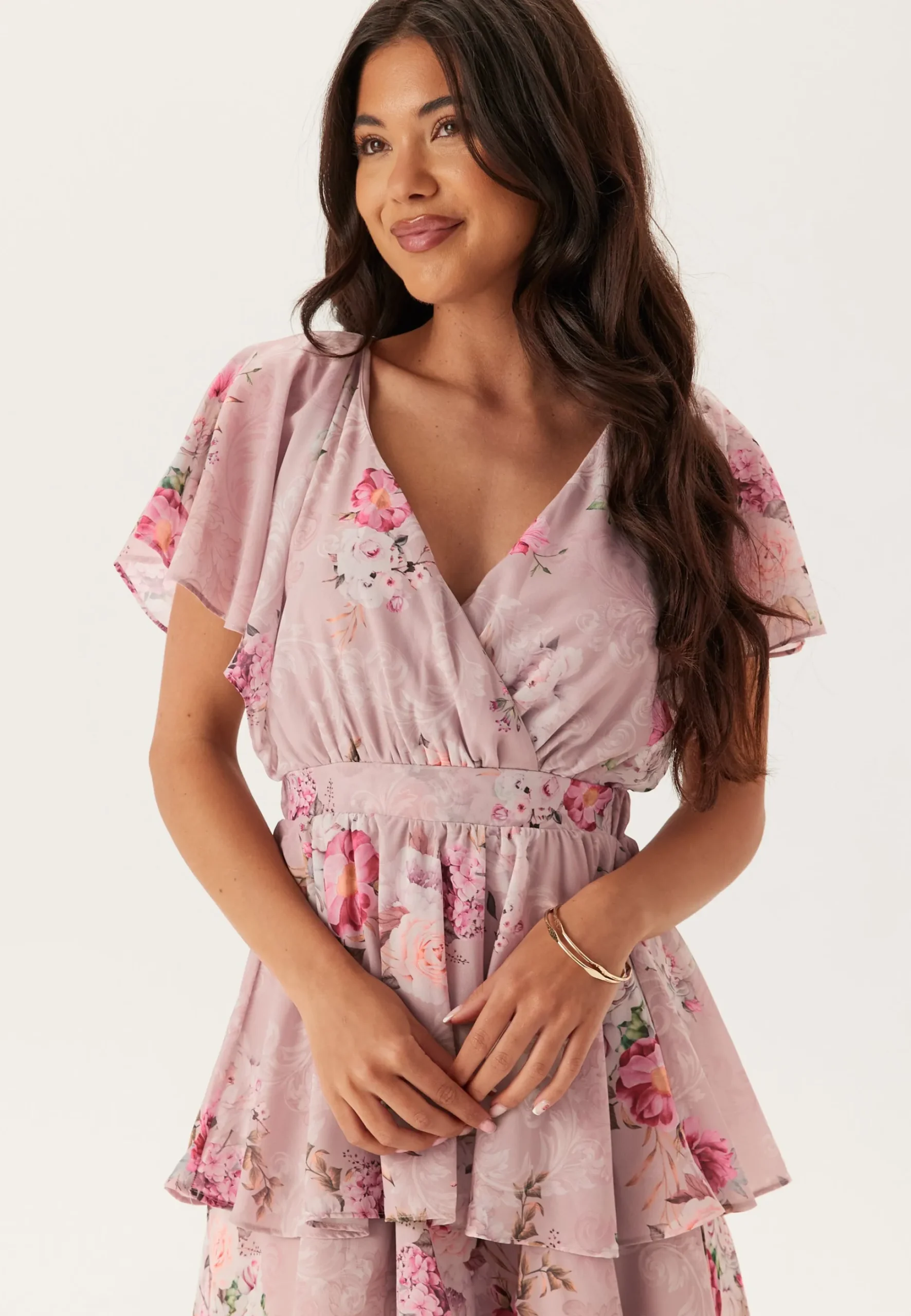 Floral Flutter Tiered Midi Dress