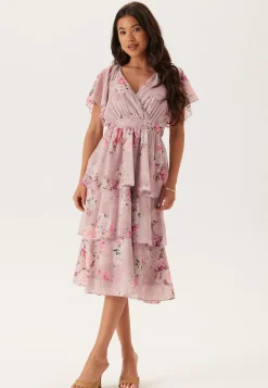 Floral Flutter Tiered Midi Dress