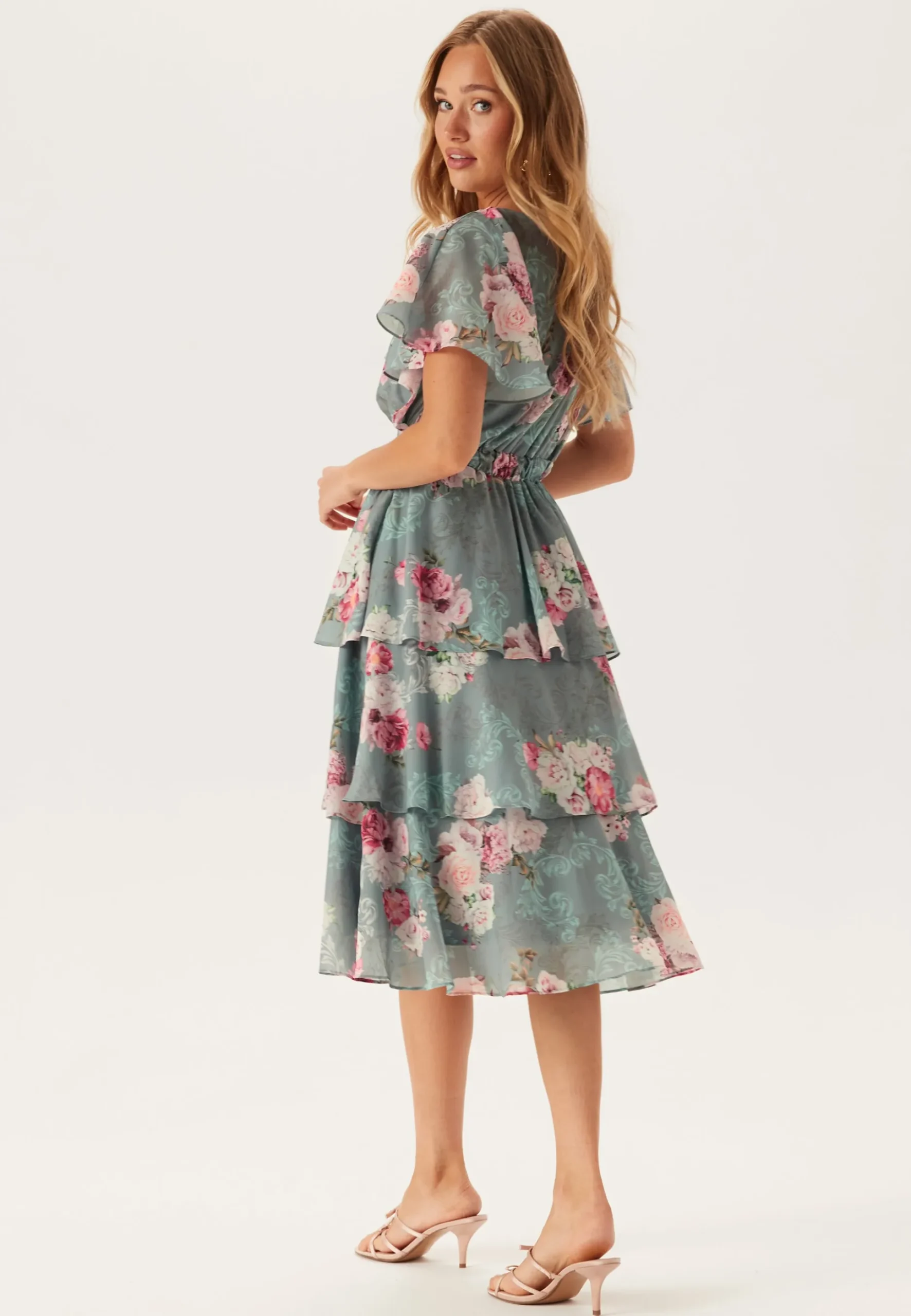 Floral Flutter Tiered Midi Dress