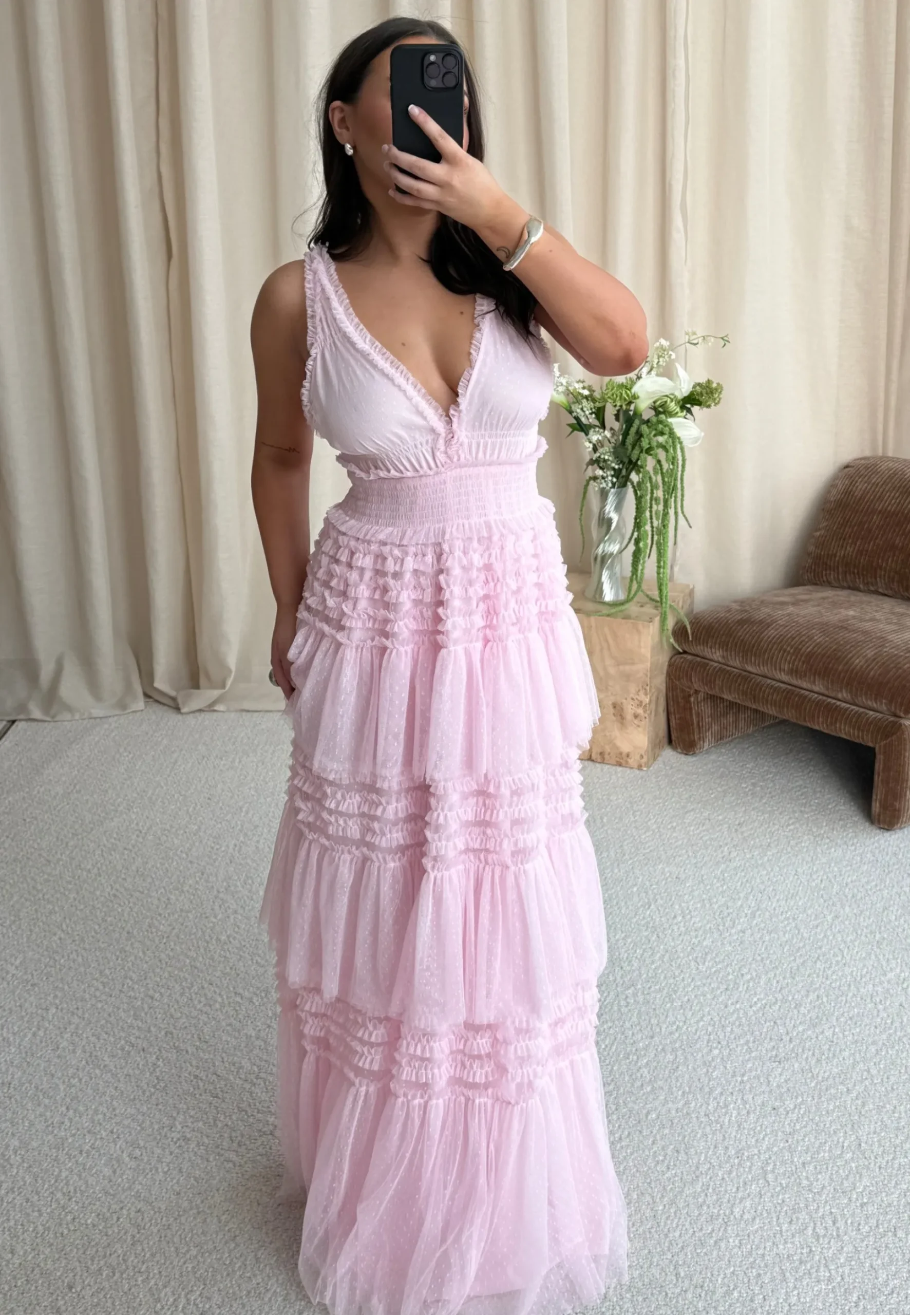 Frill Dotted Tulle Gown