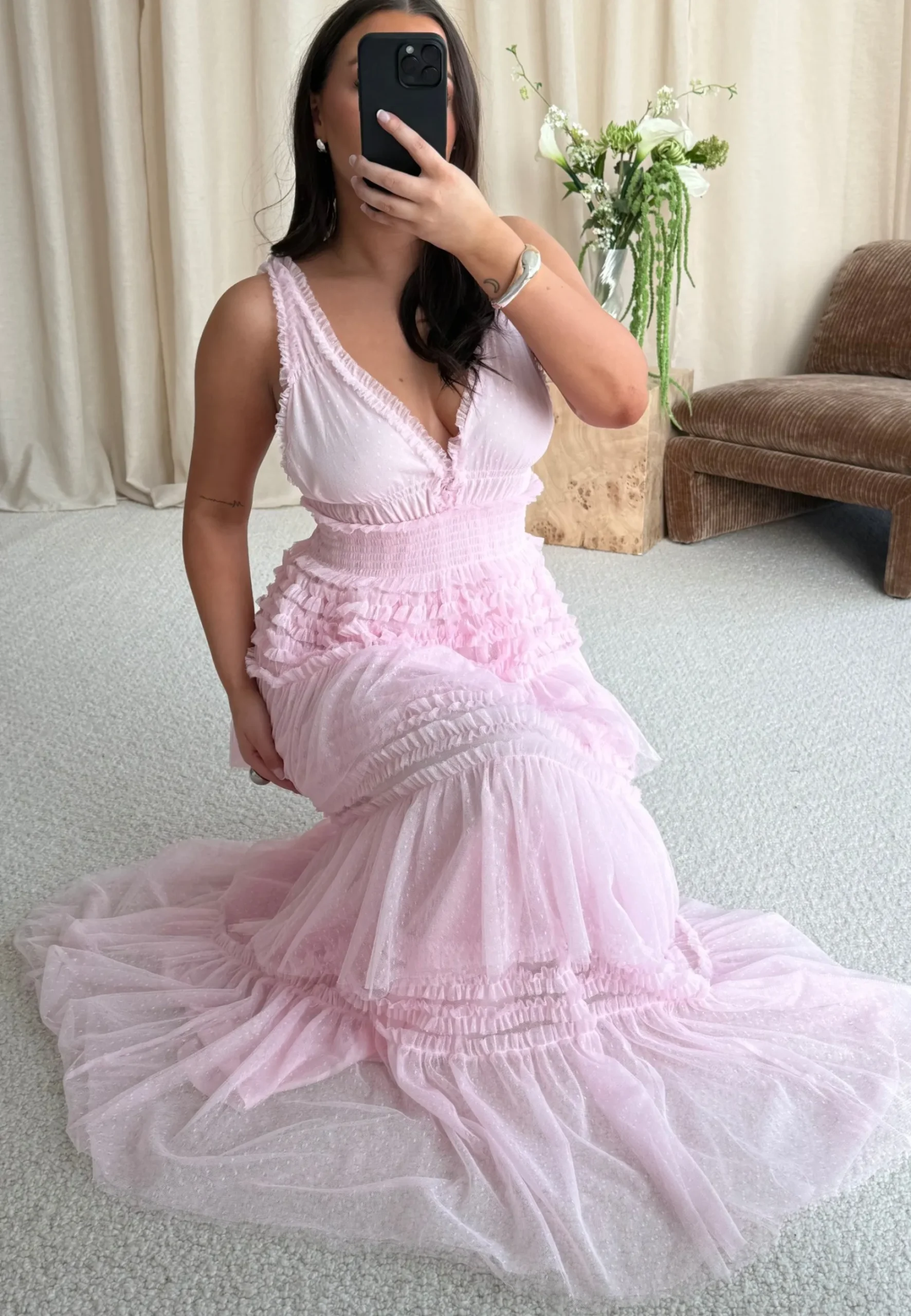 Frill Dotted Tulle Gown