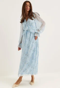 Frill L/S Chiffon Midi Dress
