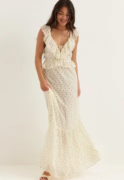 Frill Tie Back Chiffon Maxi Dress