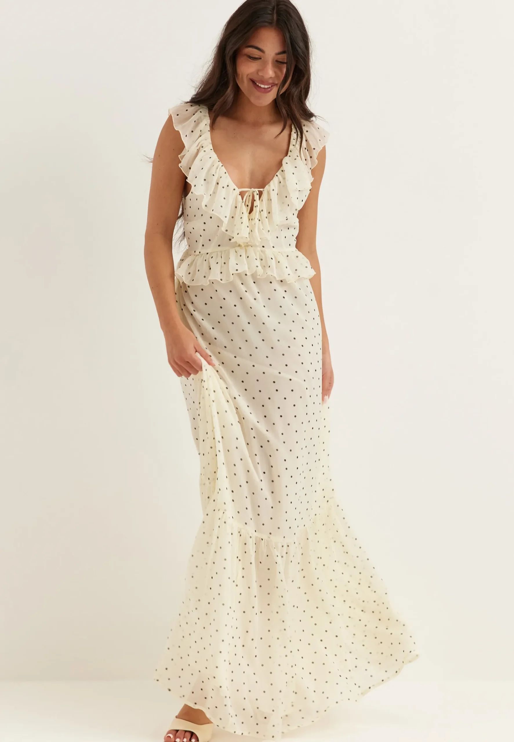 Frill Tie Back Chiffon Maxi Dress