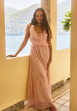 Frill Tie Back Chiffon Maxi Dress