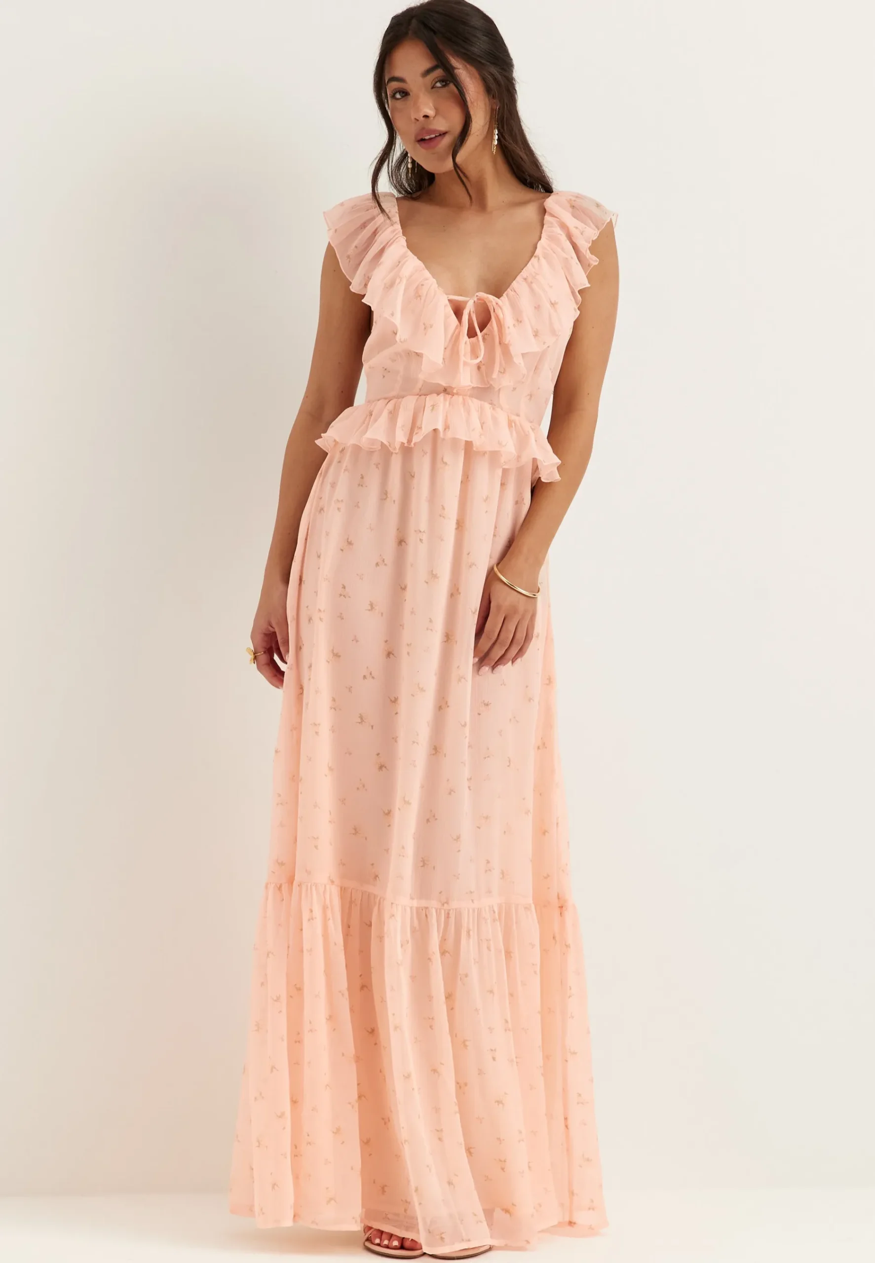 Frill Tie Back Chiffon Maxi Dress