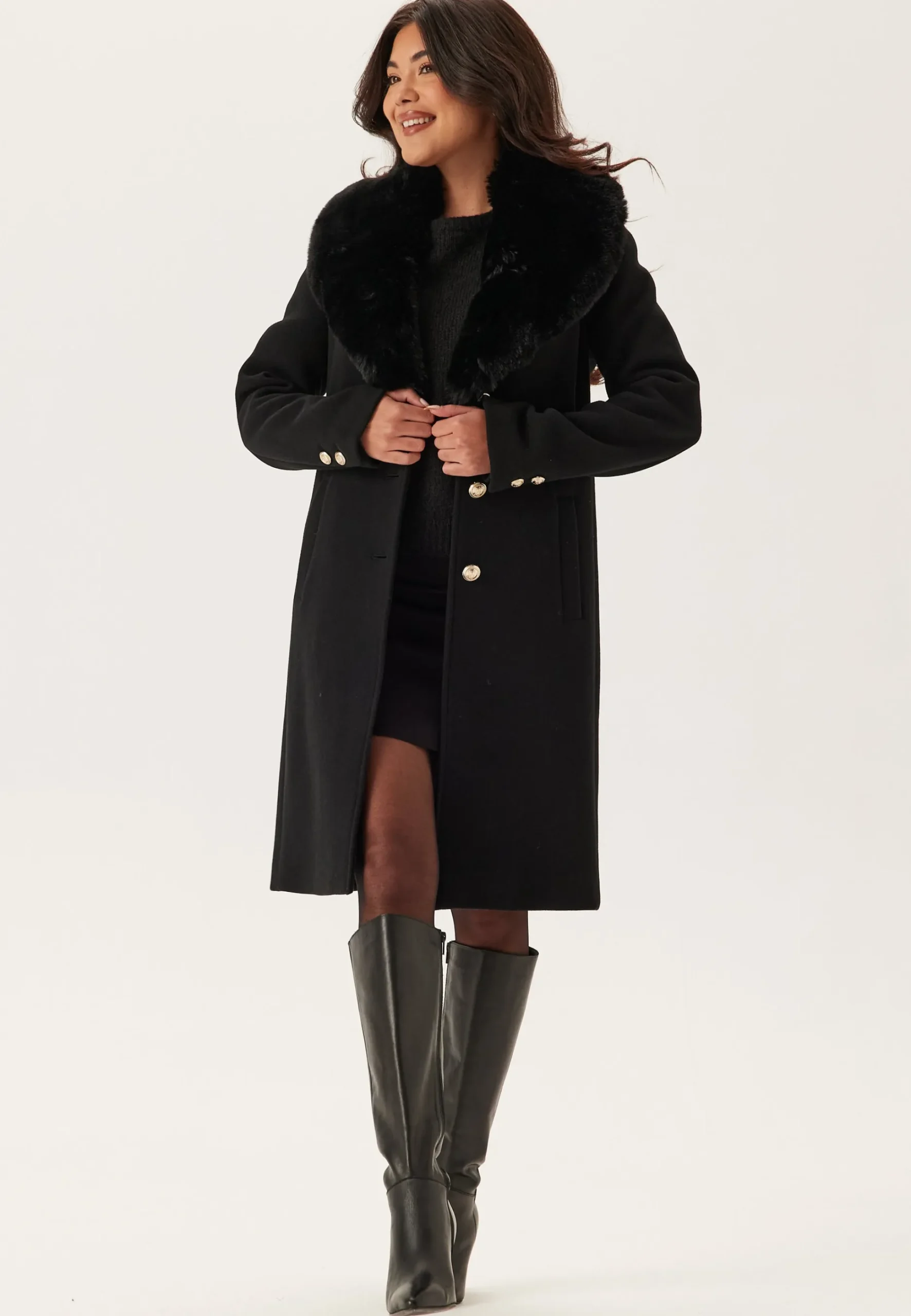 Fur Collar Wool Blend Coat