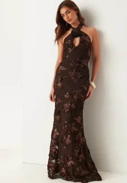 Halterneck Embroidered Gown