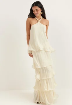 Halterneck Shimmer Flounce Top