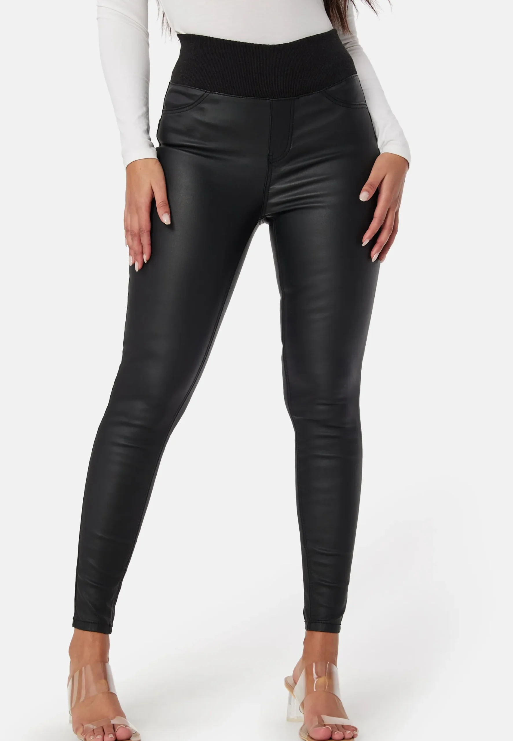 High Waist Push-Up Coated Treggings