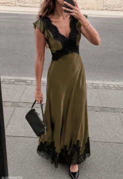 Lace Satin Maxi Dress