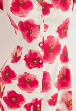 Midi Button Volume Sleeve Dress