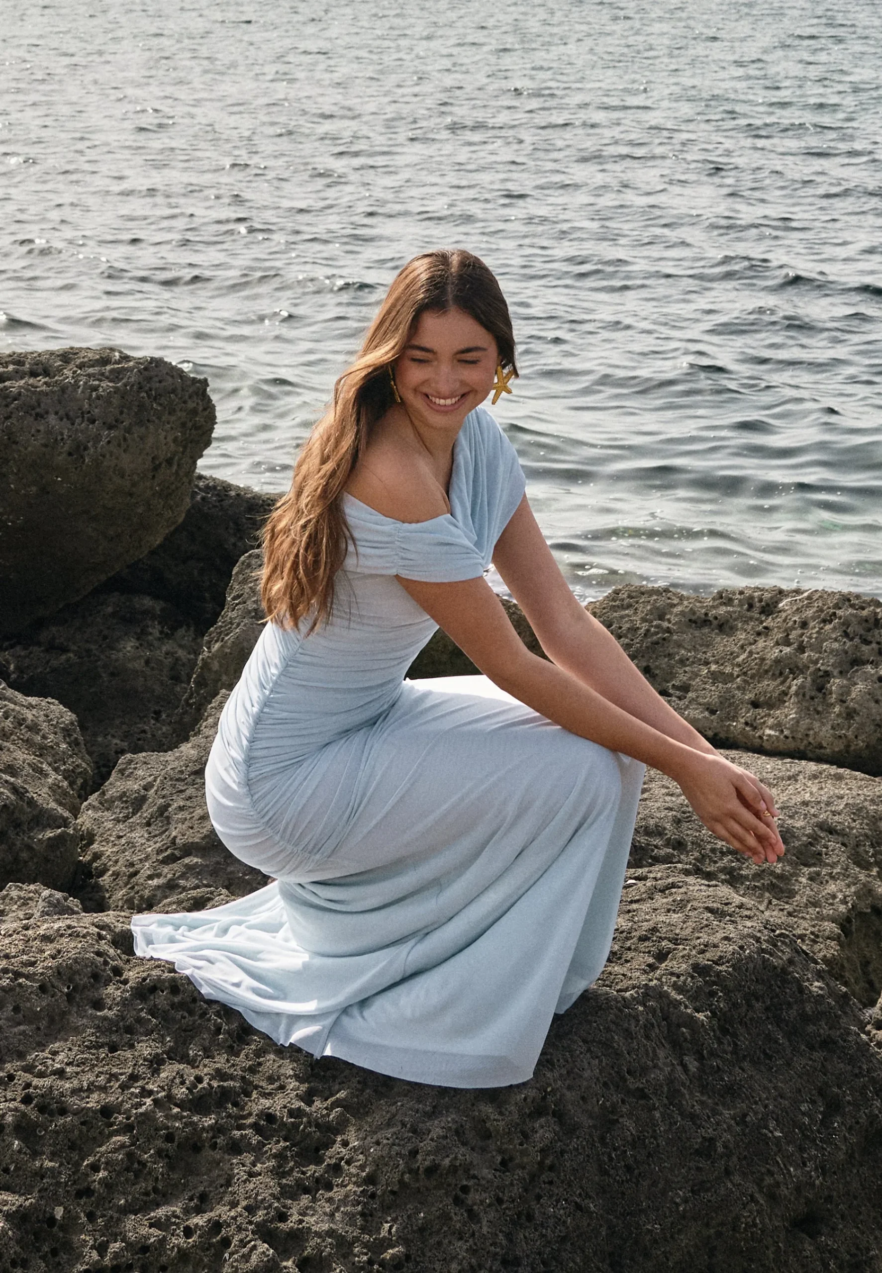 Off Shoulder Mesh Gown